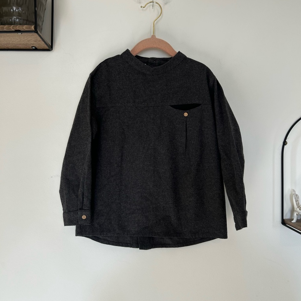 Popelin 100% Organic Cotton Charcoal Gray Long Sleeve Crewneck Shirt Size 5